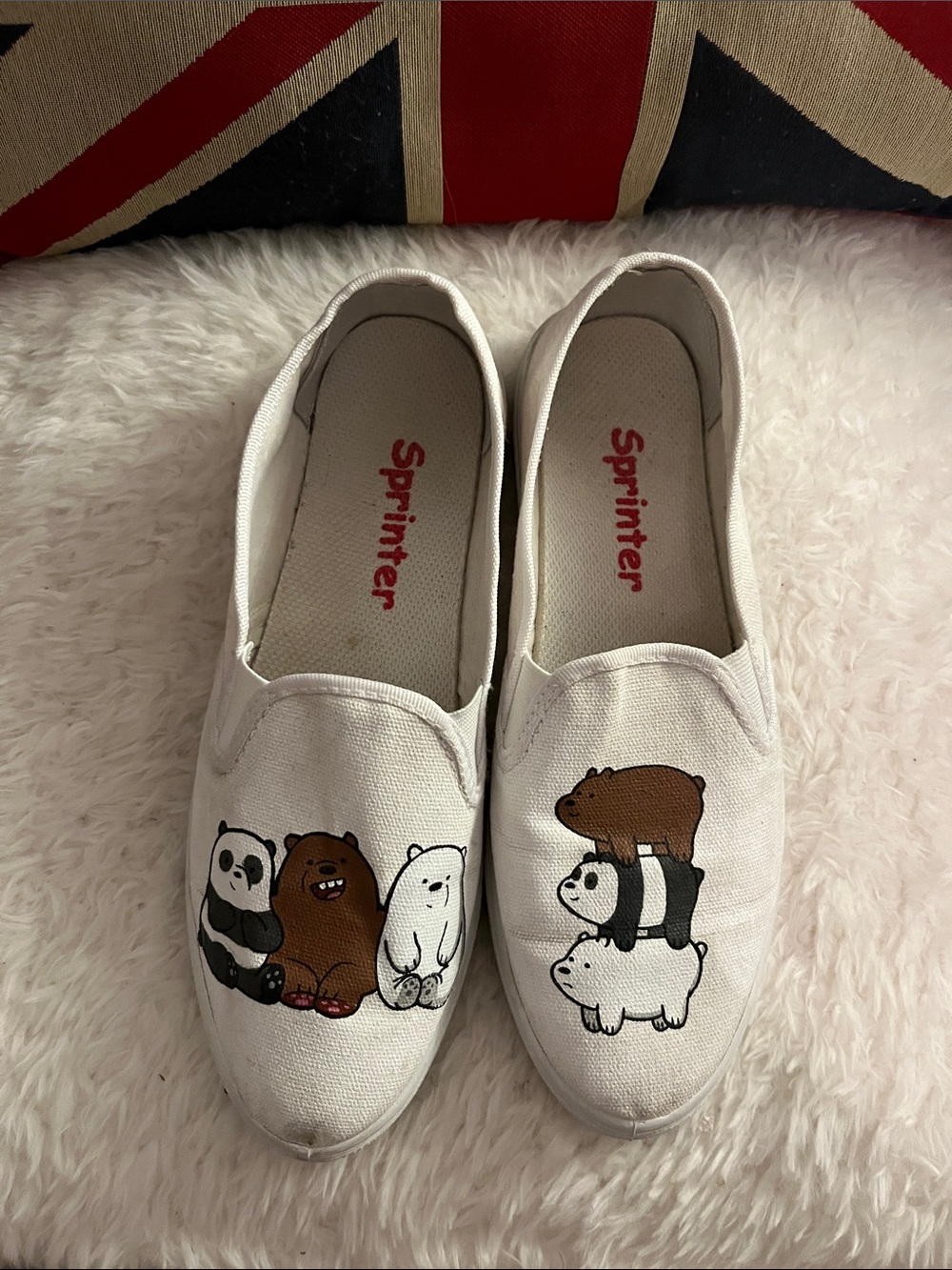 White Canvas Pet-Themed Slip-On Shoes